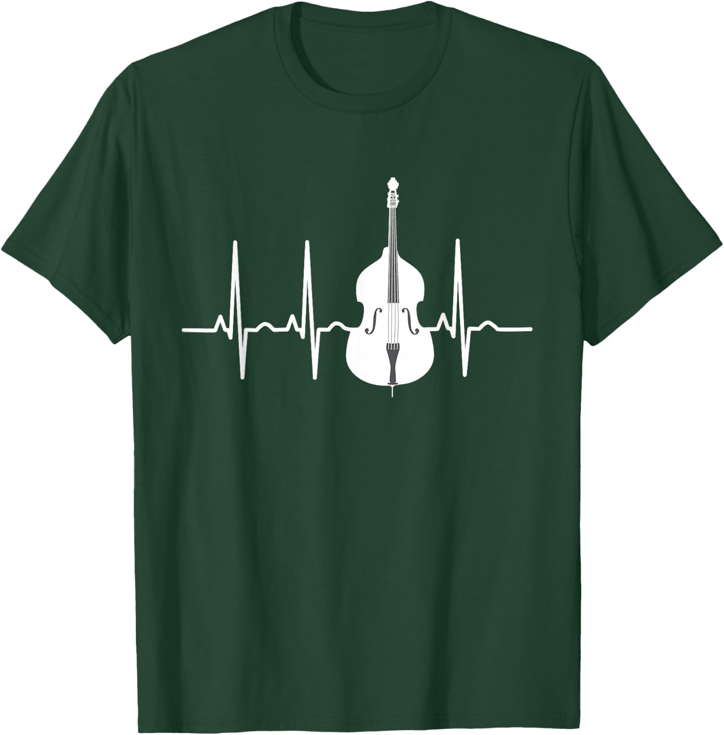 Double Bass Player ECG Heartbeat Bassist Musicians Instrument T-Shirt - T-Shirt | Forest