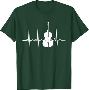 Double Bass Player ECG Heartbeat Bassist Musicians Instrument T-Shirt - T-Shirt | Forest