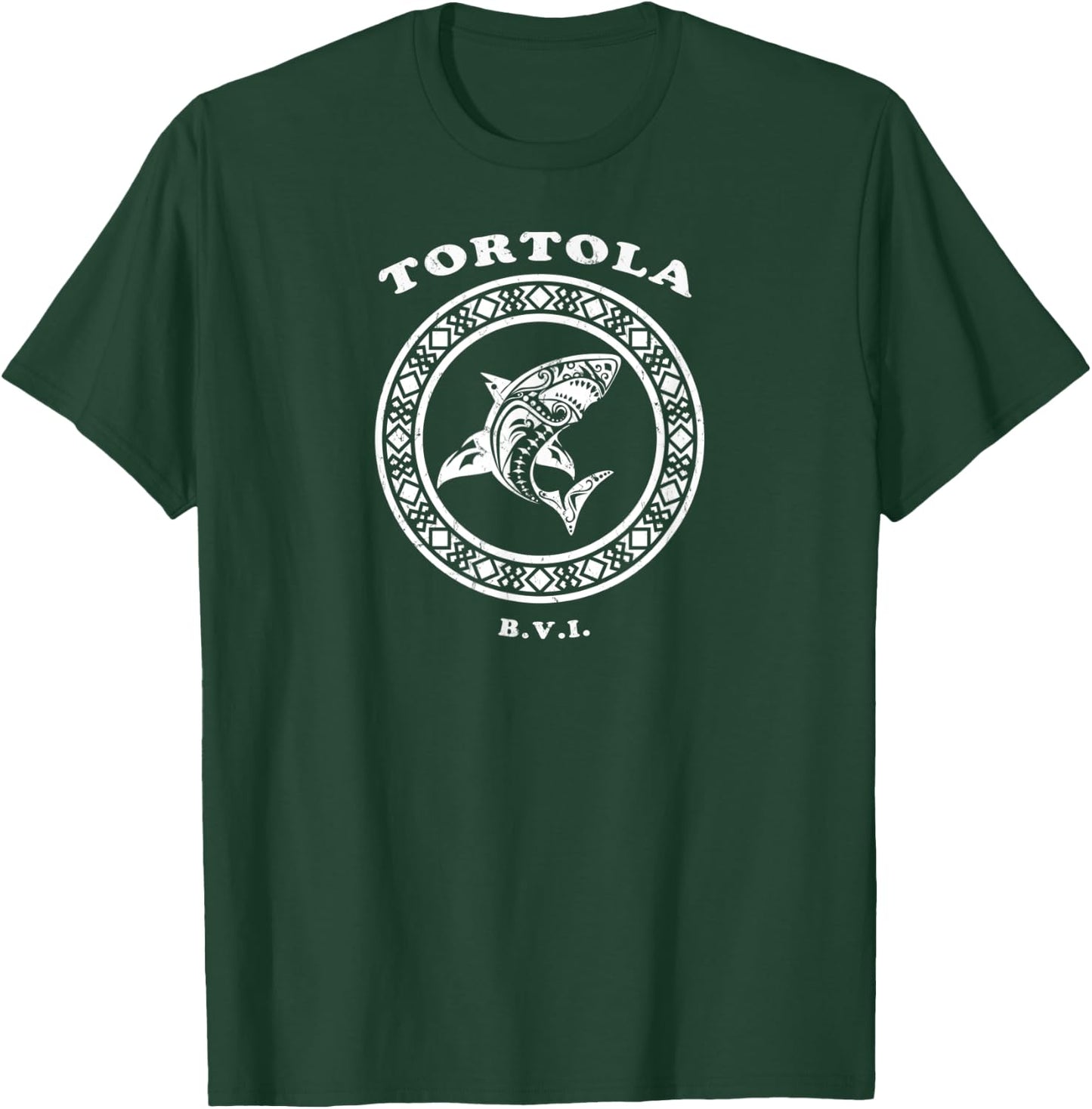 Tortola, BVI Vintage Retro Tribal Shark Vacation T-Shirt - T-Shirt | Forest