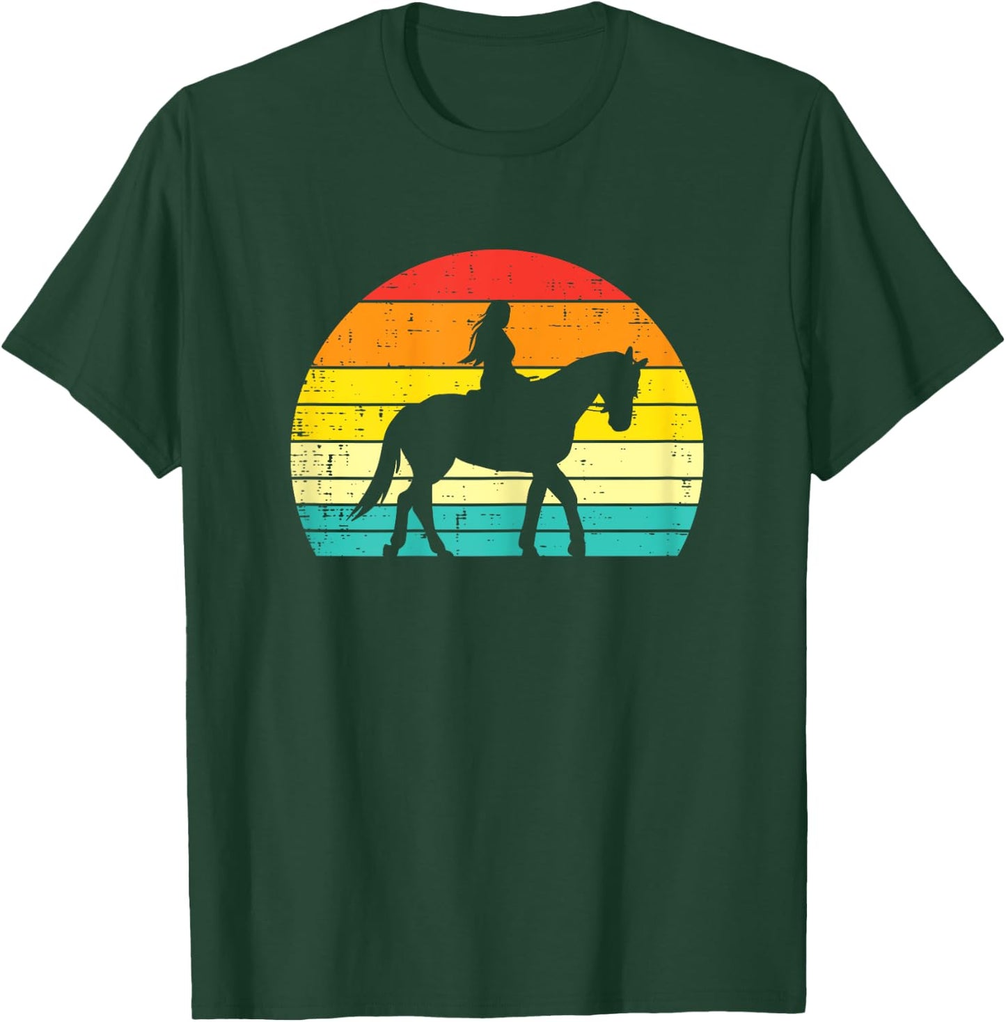 Girl Riding Horse Silhouette Sunset Retro Equestrian Women T-Shirt - T-Shirt | Forest