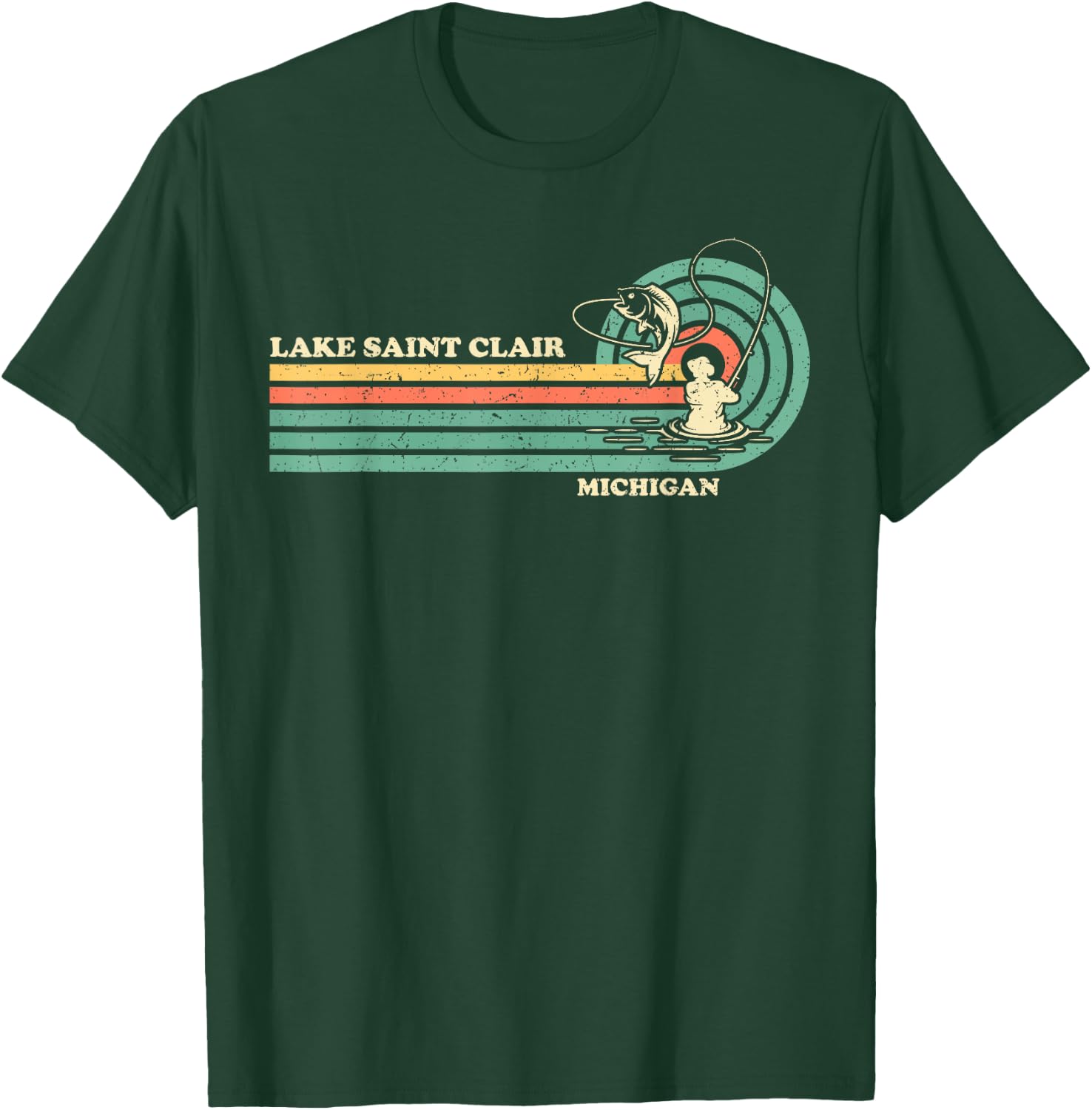 Vintage Retro Summer Fishing Michigan Saint Clair Lake T-Shirt - T-Shirt | Forest