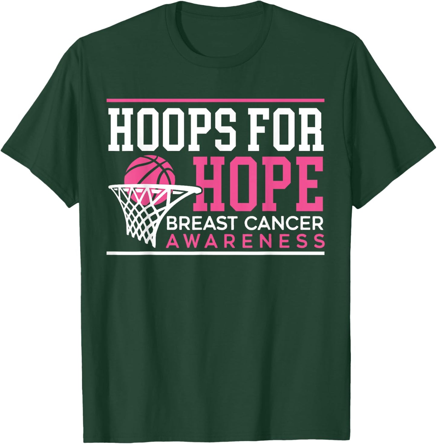 Hoops For Hope Basketball Player Breast Cancer Awareness T-Shirt - T-Shirt | Forest