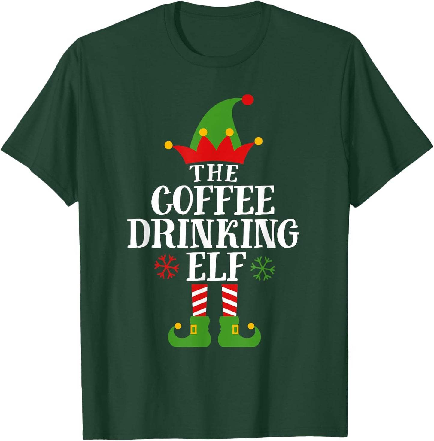 The Coffee Drinking Elf Funny Matching Family Christmas T-Shirt - T-Shirt | Forest