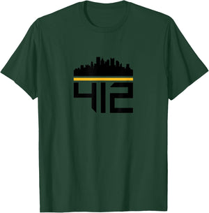 Pittsburgh Skyline 412 Design Men Women T-Shirt - T-Shirt | Forest