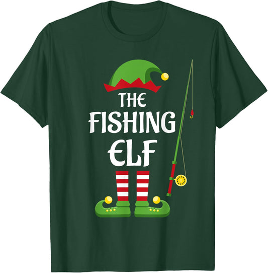 Fishing Elf Family Matching Group Christmas T-Shirt - T-Shirt | Forest