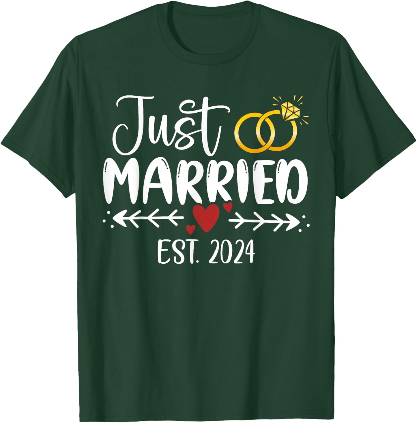 Just Married 2024 Couple Newlywed Bride And Groom Wedding T-Shirt - T-Shirt | Forest