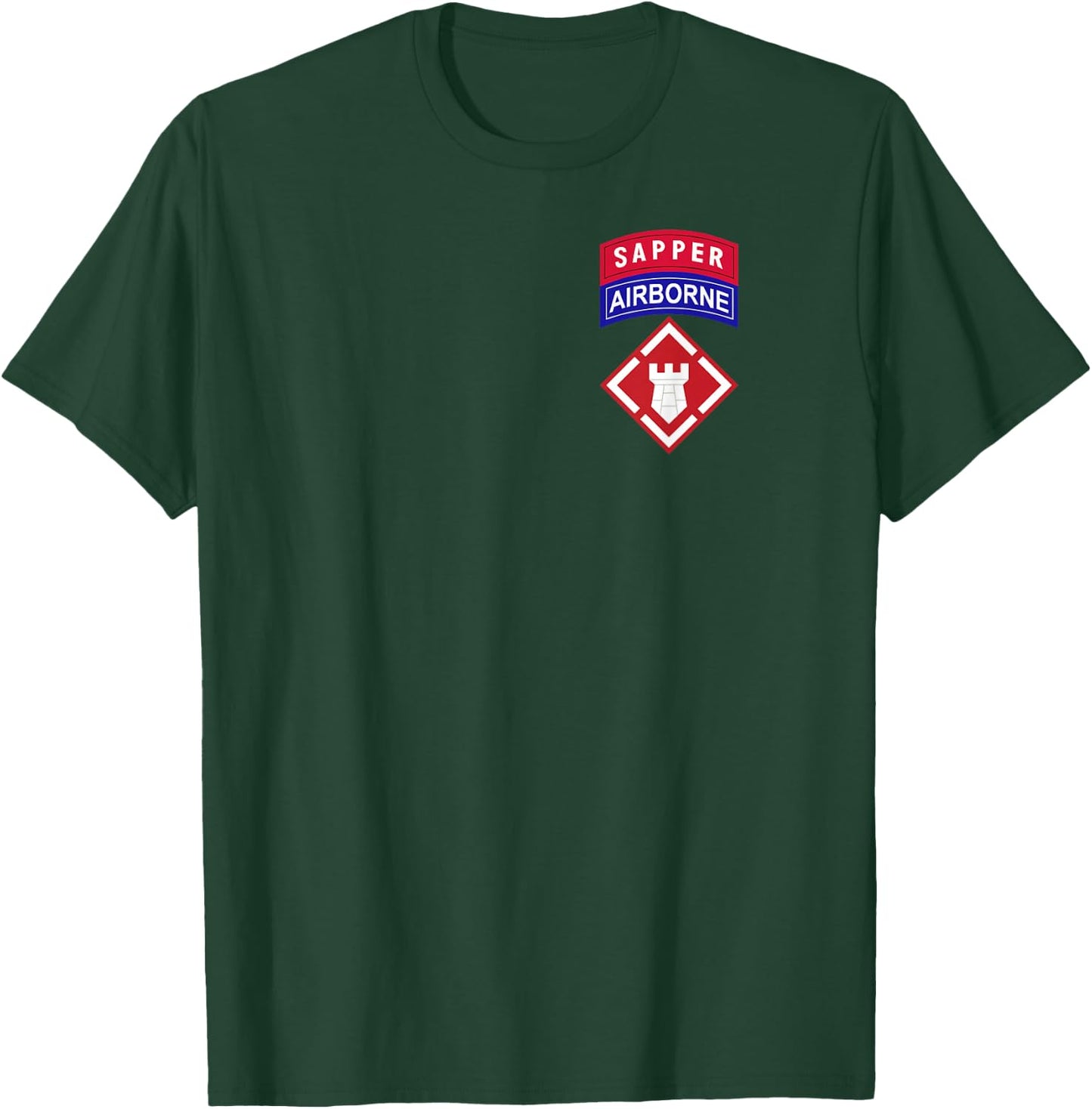 20th Engineer Brigade Patch w Airborne and Sapper Tab T-Shirt - T-Shirt | Forest