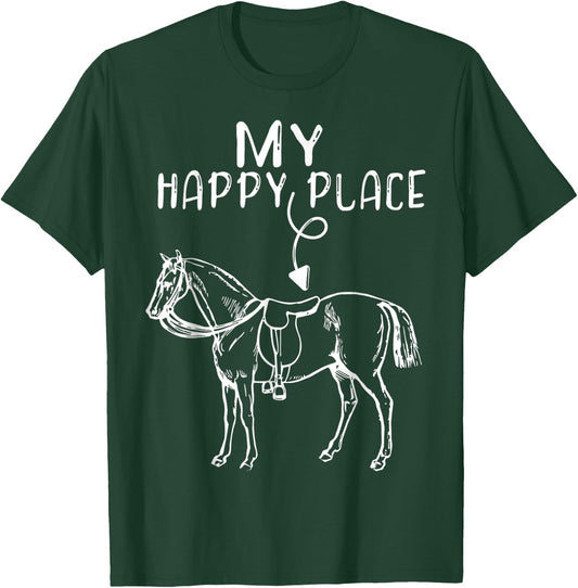 My Happy Place Horse Lover Horseback Riding Equestrian T-Shirt - T-Shirt | Forest