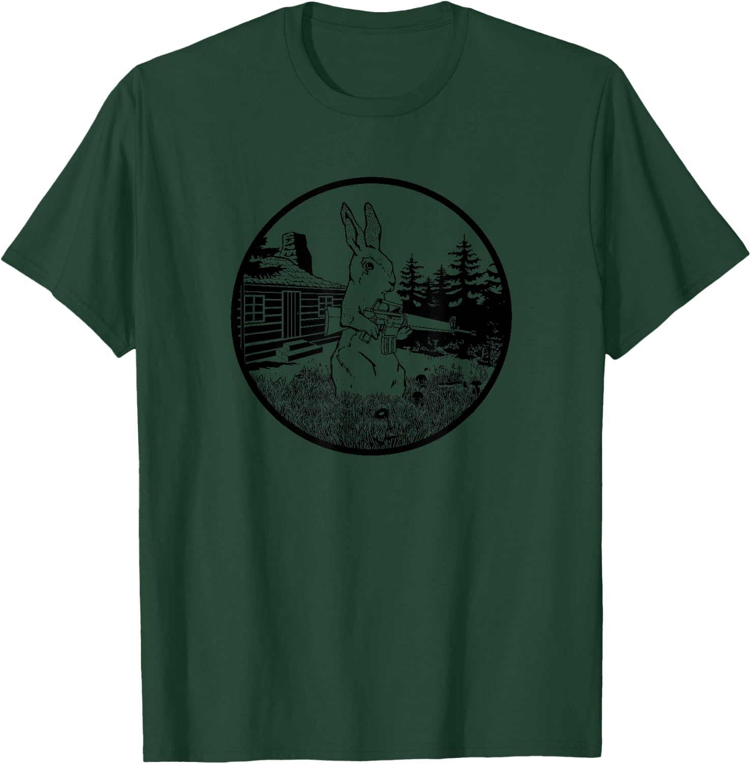 Rabbit Hunter , Armed Bunny With Gun Apparel T-Shirt - T-Shirt | Forest