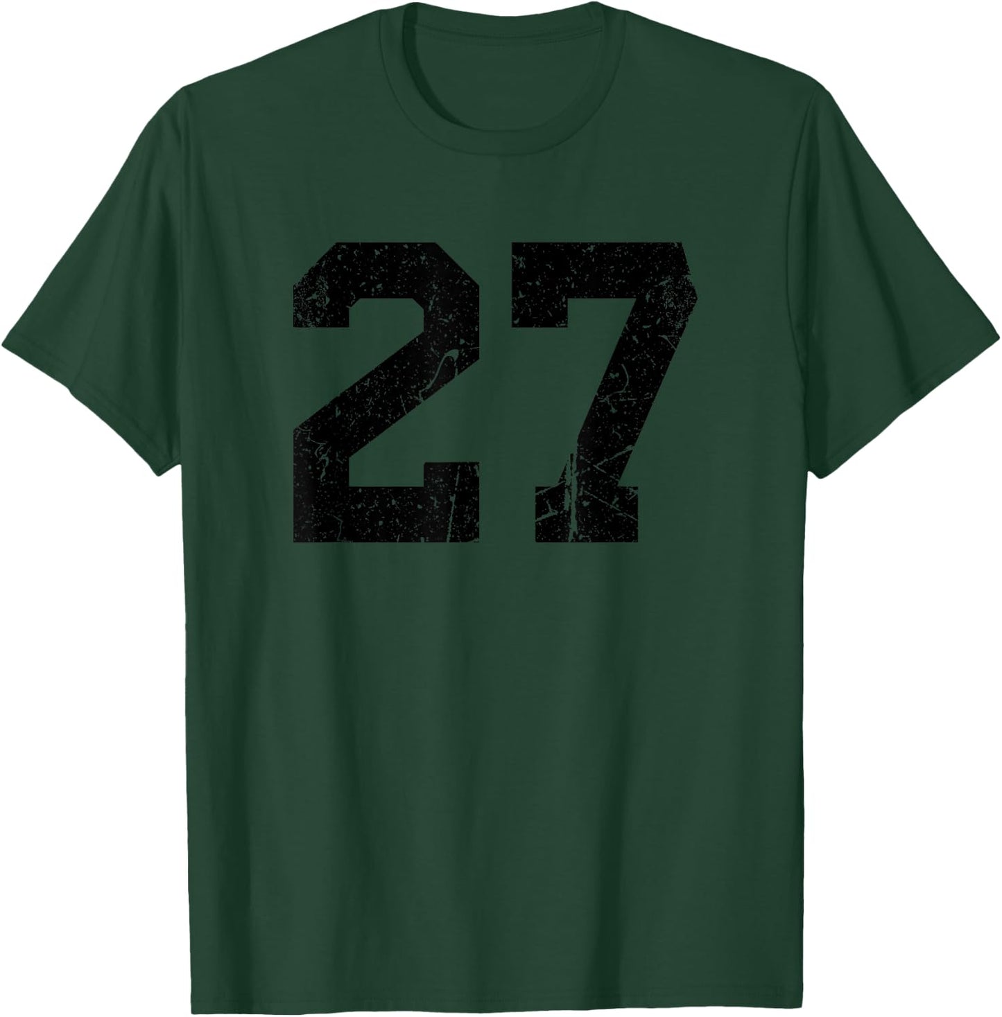 Number #27 Sport Black Distressed Varsity Number T-Shirt - T-Shirt | Forest