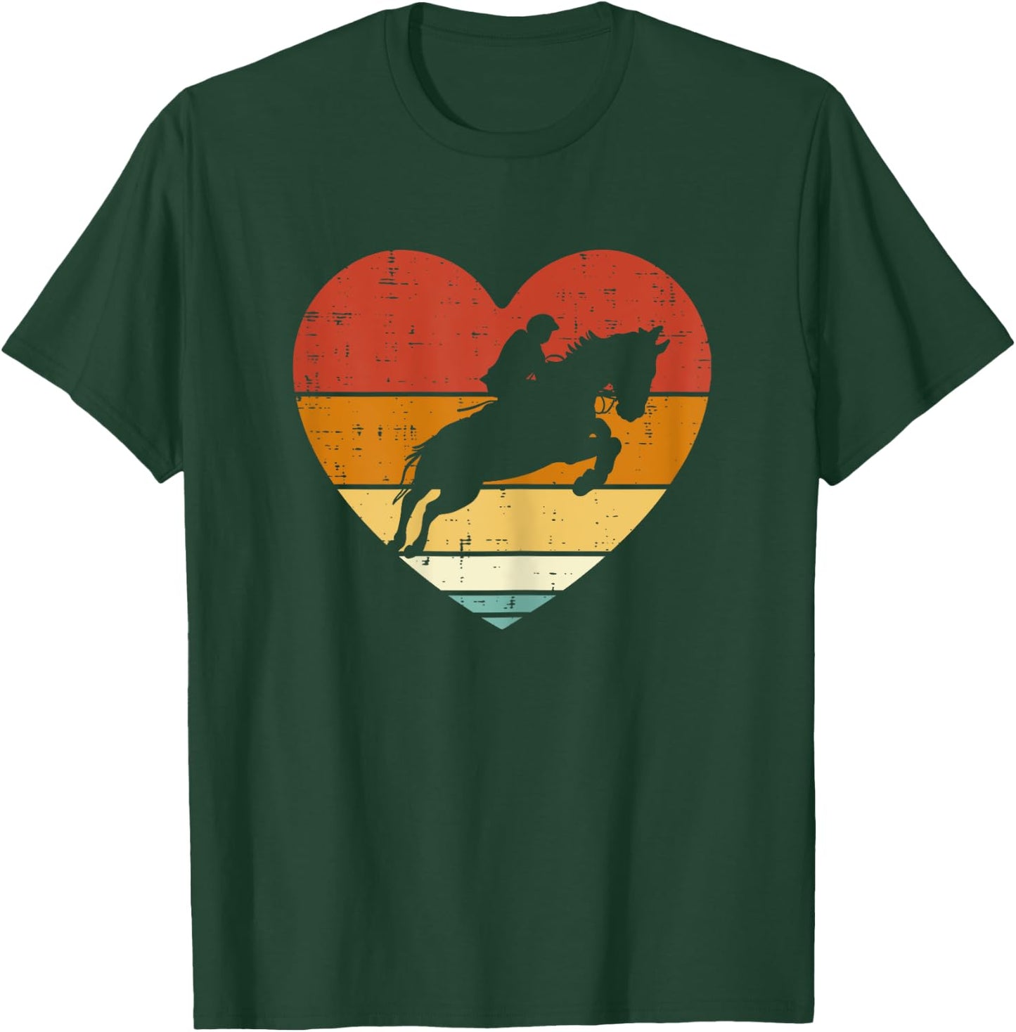 Equestrian Horse Jump Heart Sunset Retro Women Kids Girls T-Shirt - T-Shirt | Forest