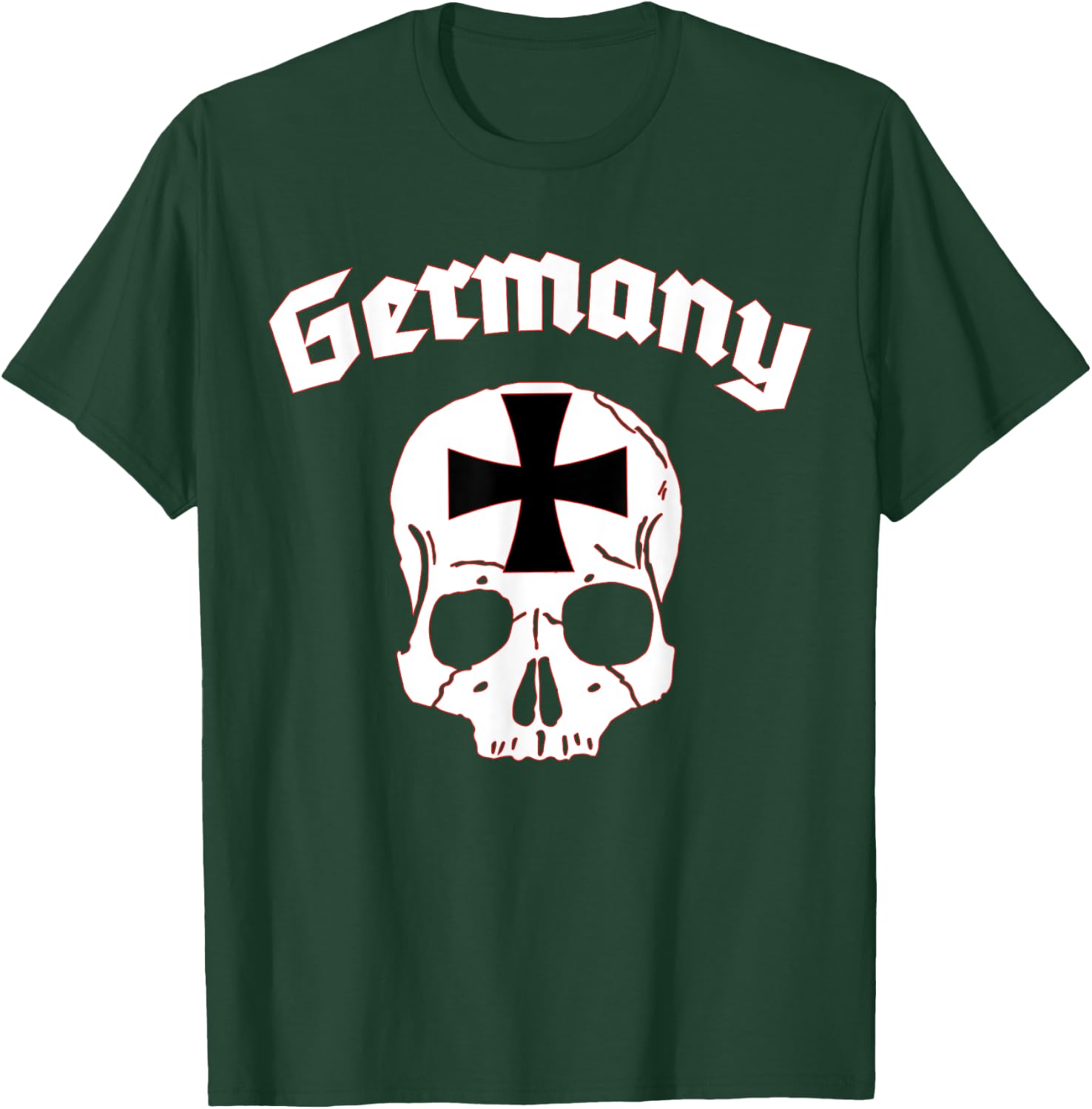 Germany Skull Old German Lettering Iron Cross T-Shirt - T-Shirt | Forest
