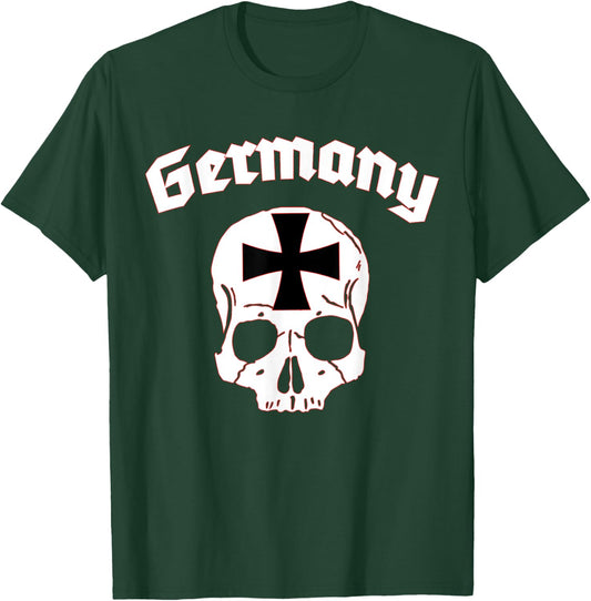 Germany Skull Old German Lettering Iron Cross T-Shirt - T-Shirt | Forest