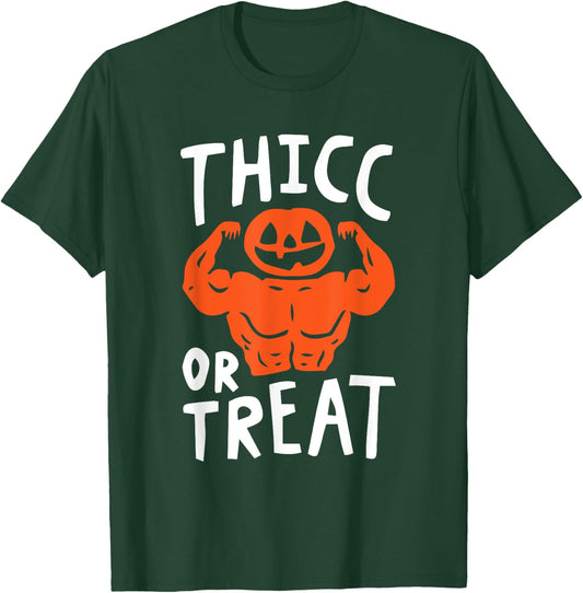 Trick Or Treat Pun Lazy Halloween Costume Workout Gym Lover T-Shirt - T-Shirt | Forest