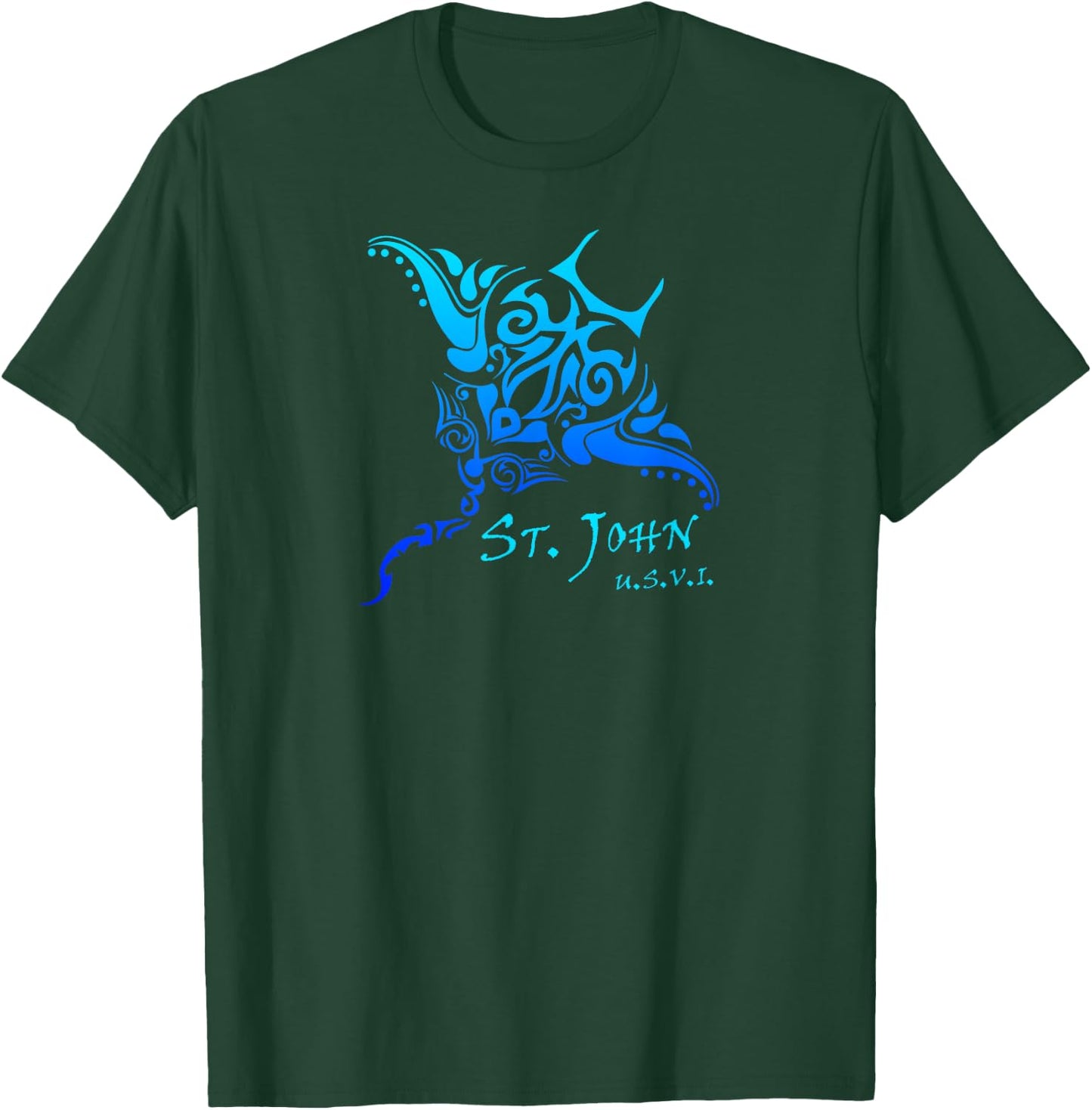 St. John, USVI Vintage Tribal Manta Ray Vacation T-Shirt - T-Shirt | Forest