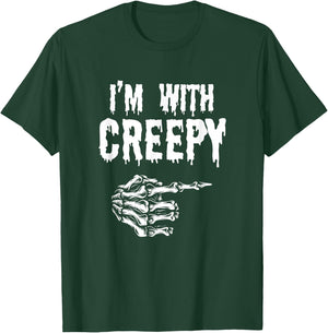 I'm With Creepy Outfit Skeleton Hand Funny Halloween Couple T-Shirt - T-Shirt | Forest