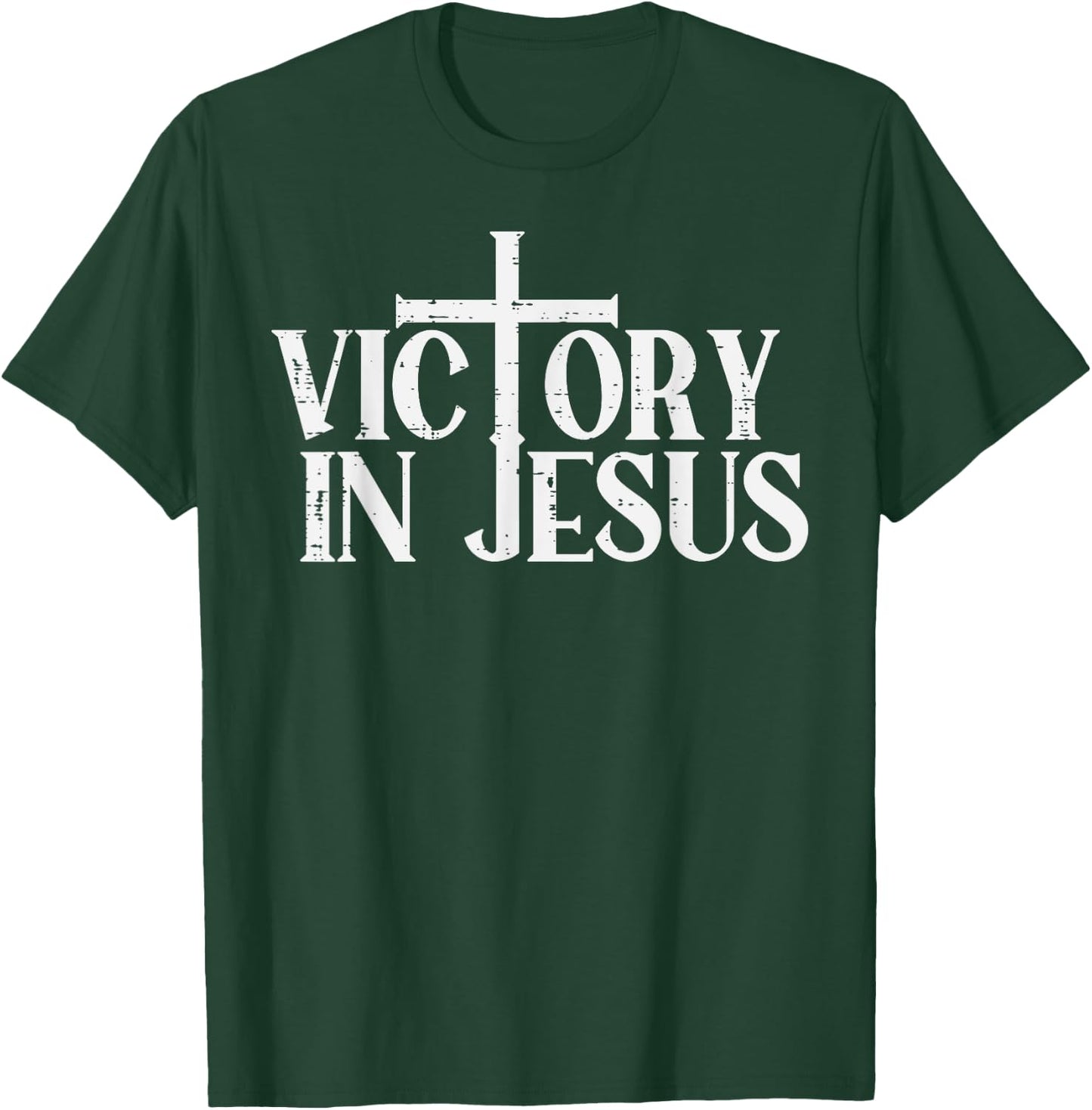 Victory In Jesus Cross God Faith Christian Men Women Kids T-Shirt - T-Shirt | Forest