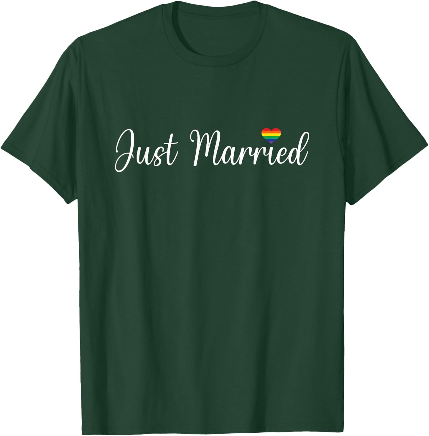 Just Married LGBTQ Gay Wedding Lesbian Bride Gay Husband T-Shirt - T-Shirt | Forest