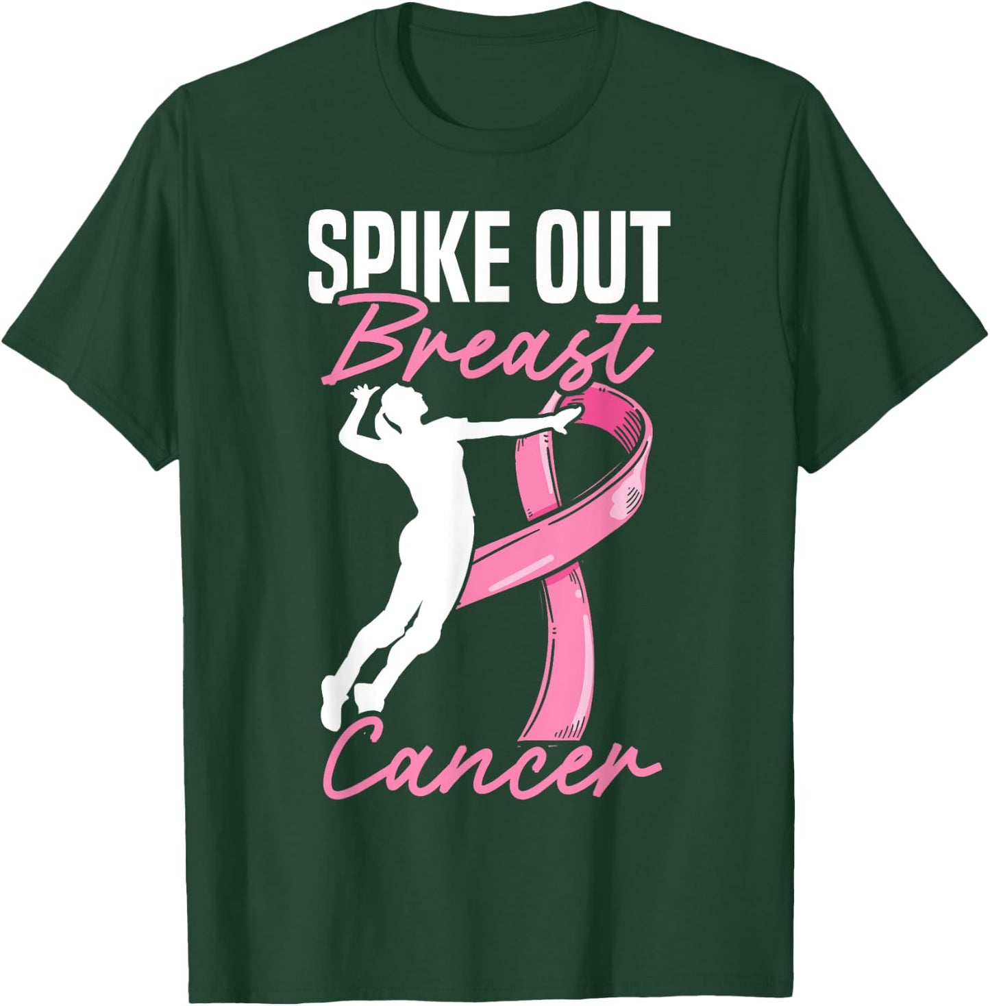 Spike Out Breast Cancer Volleyball Breast Cancer Awareness T-Shirt - T-Shirt | Forest
