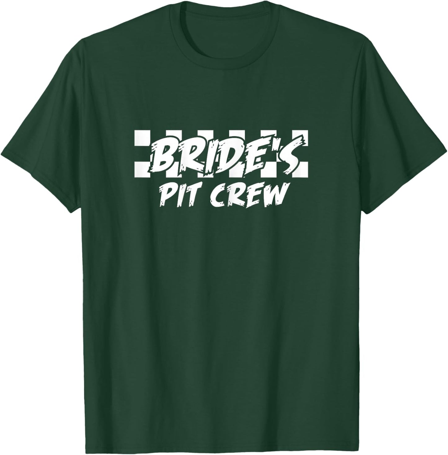 Brides Pit Crew Checkered Flag Wedding Party T-Shirt - T-Shirt | Forest