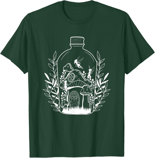 Cottagecore Aesthetic Bottle Mushroom House Fairy Goblincore T-Shirt - T-Shirt | Forest