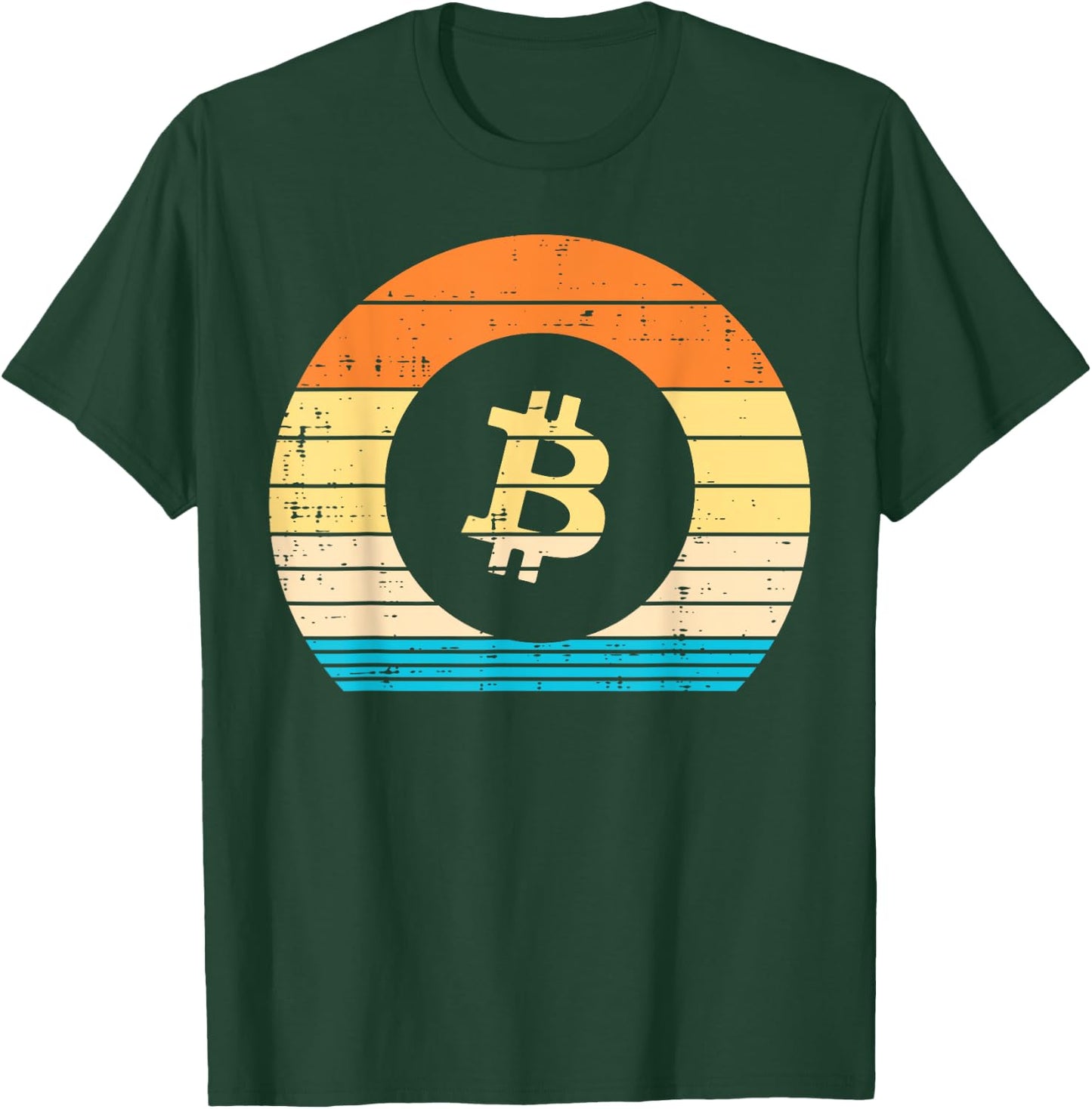 Bitcoin Sunset Retro BTC Crypto Cryptocurrency Men Women T-Shirt - T-Shirt | Forest