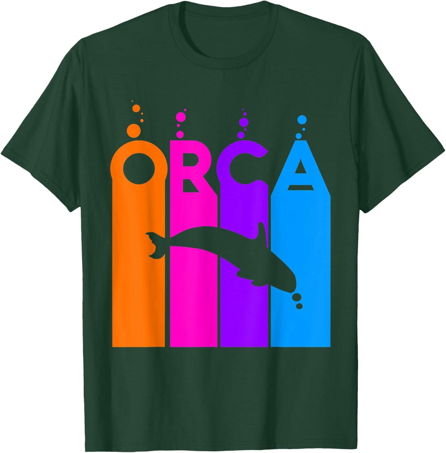 Orca Animal Rainbow Bubble with Silhouette T-Shirt - T-Shirt | Forest