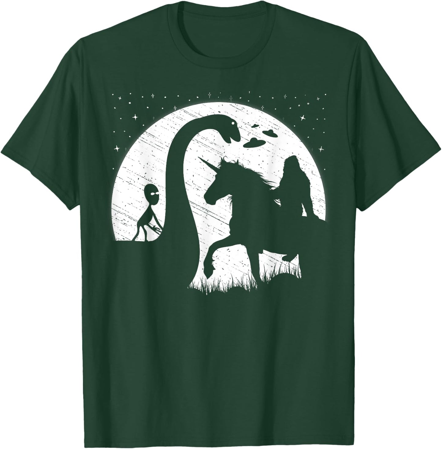 Funny Alien Riding Loch Ness Monster Nessie Bigfoot Unicorn T-Shirt - T-Shirt | Forest