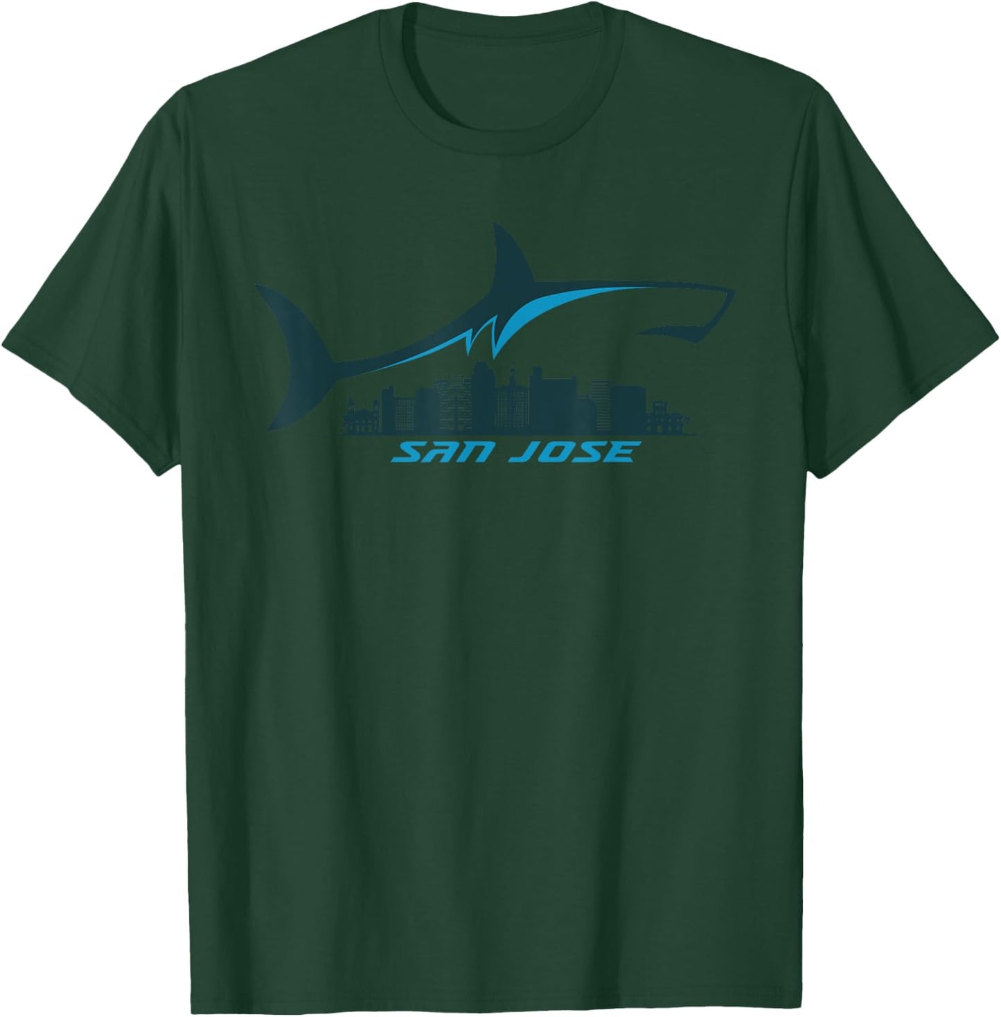 San Jose City Skyline With Shark Above Shark City SJ T-Shirt - T-Shirt | Forest