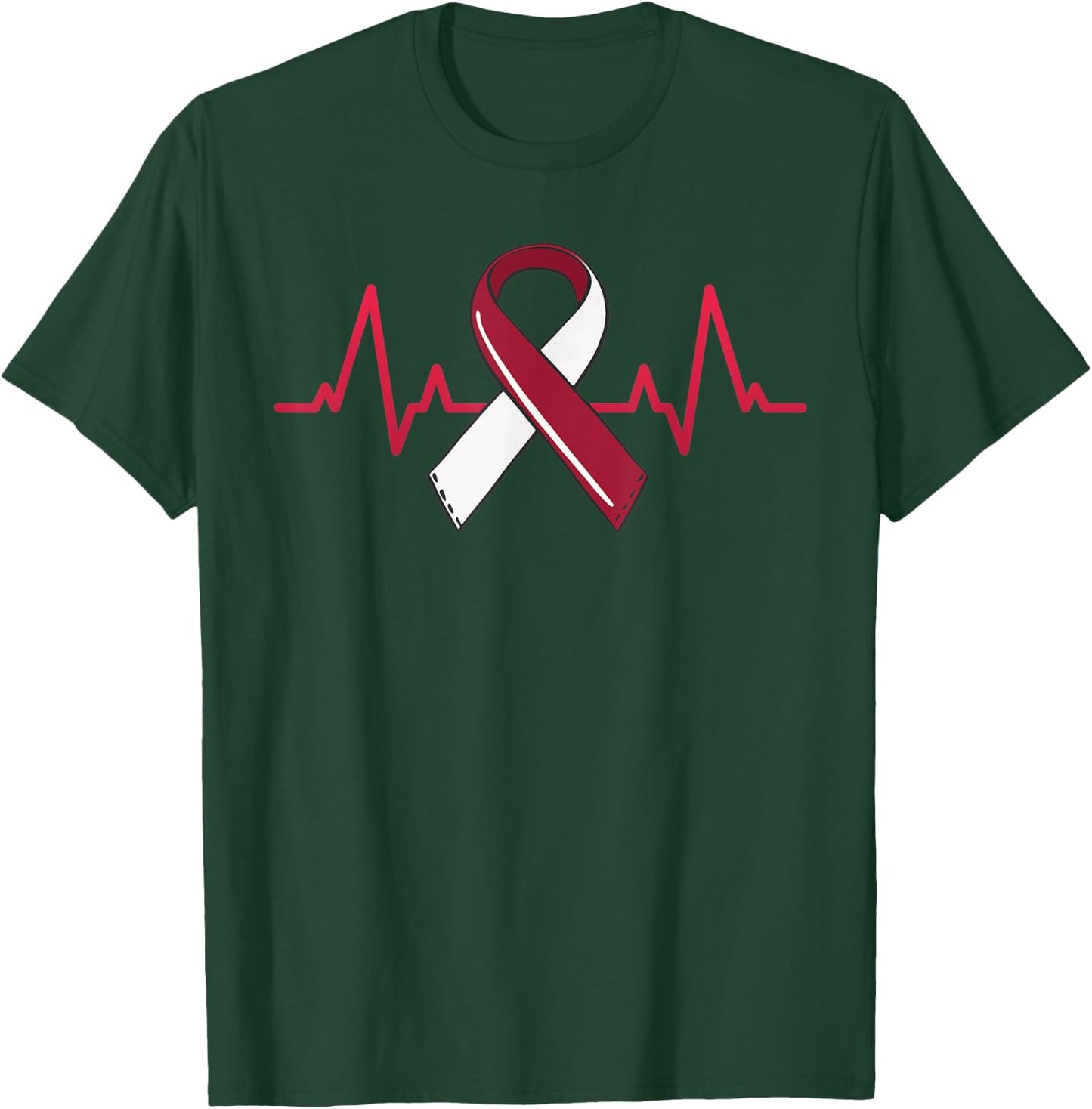 Oral Head And Neck Cancer Heartbeat Throat Burgundy Ribbon T-Shirt - T-Shirt | Forest
