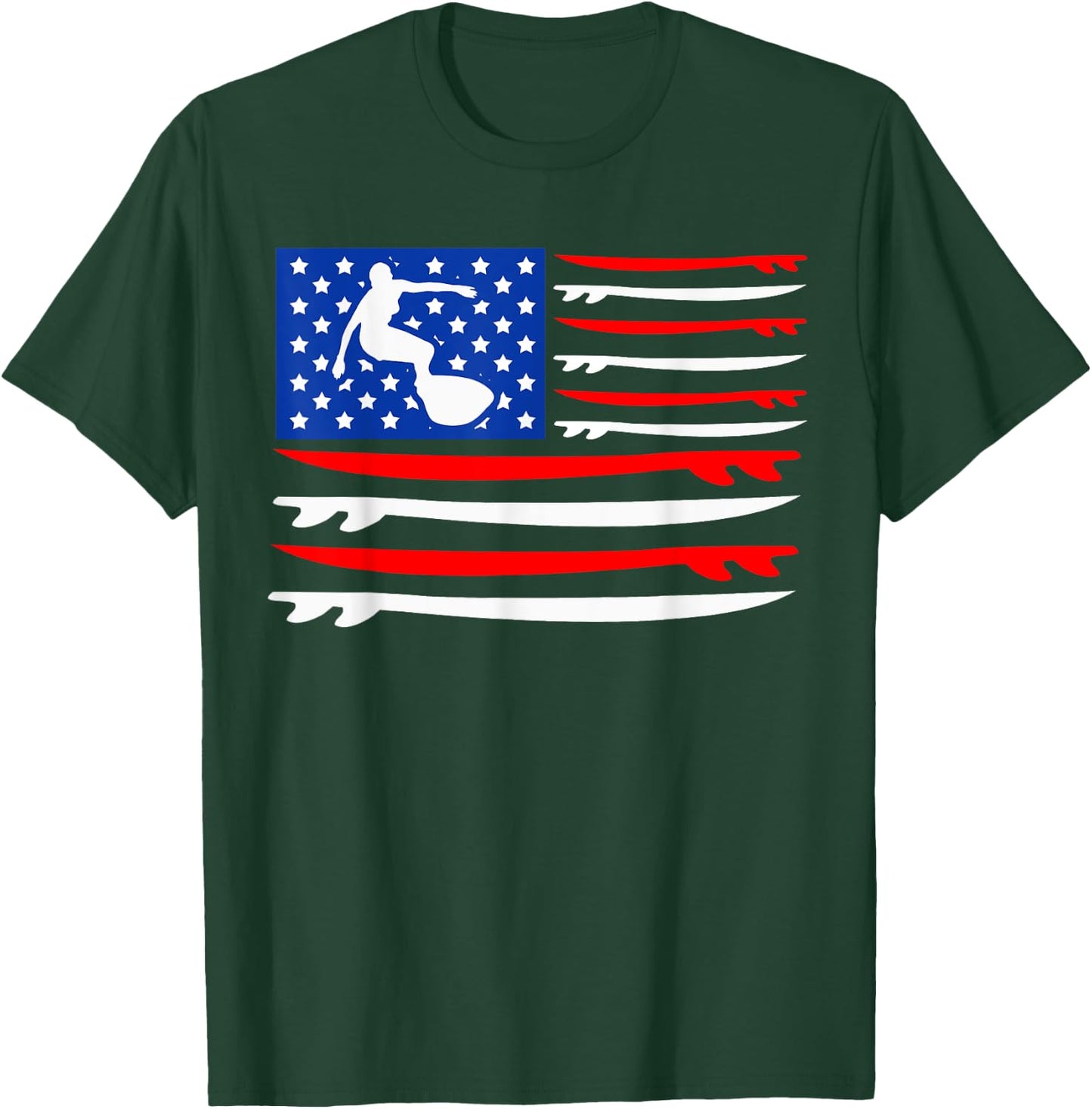 4th Of July USA Surfboard American Surfboarder Patriotic T-Shirt - T-Shirt | Forest
