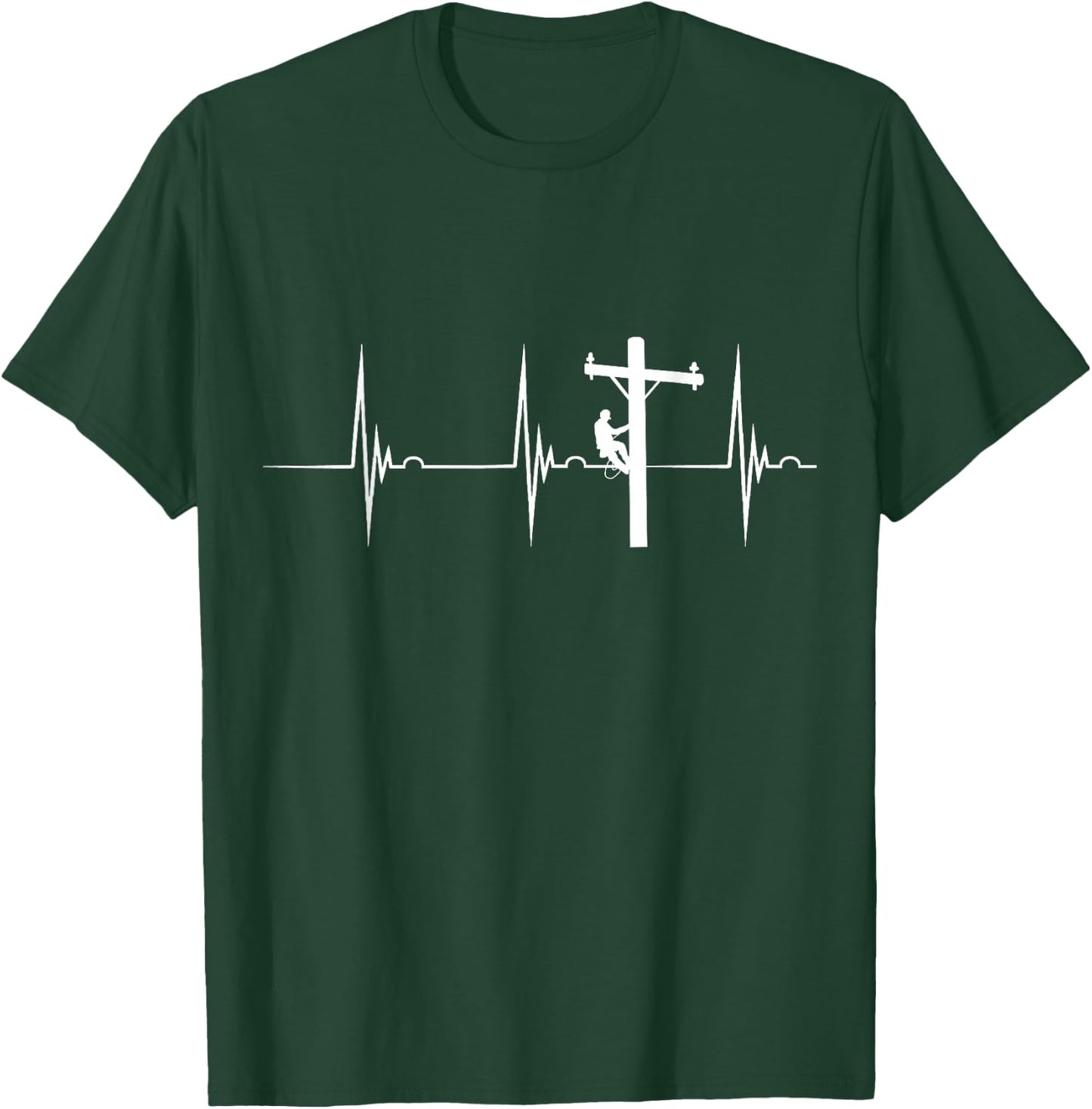 Lineman Lineworker Heartbeat EKG Pulse Electric Cable T-Shirt - T-Shirt | Forest