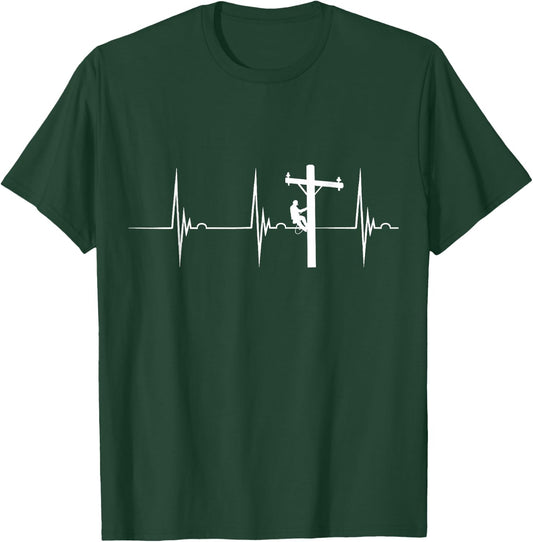 Lineman Lineworker Heartbeat EKG Pulse Electric Cable T-Shirt - T-Shirt | Forest