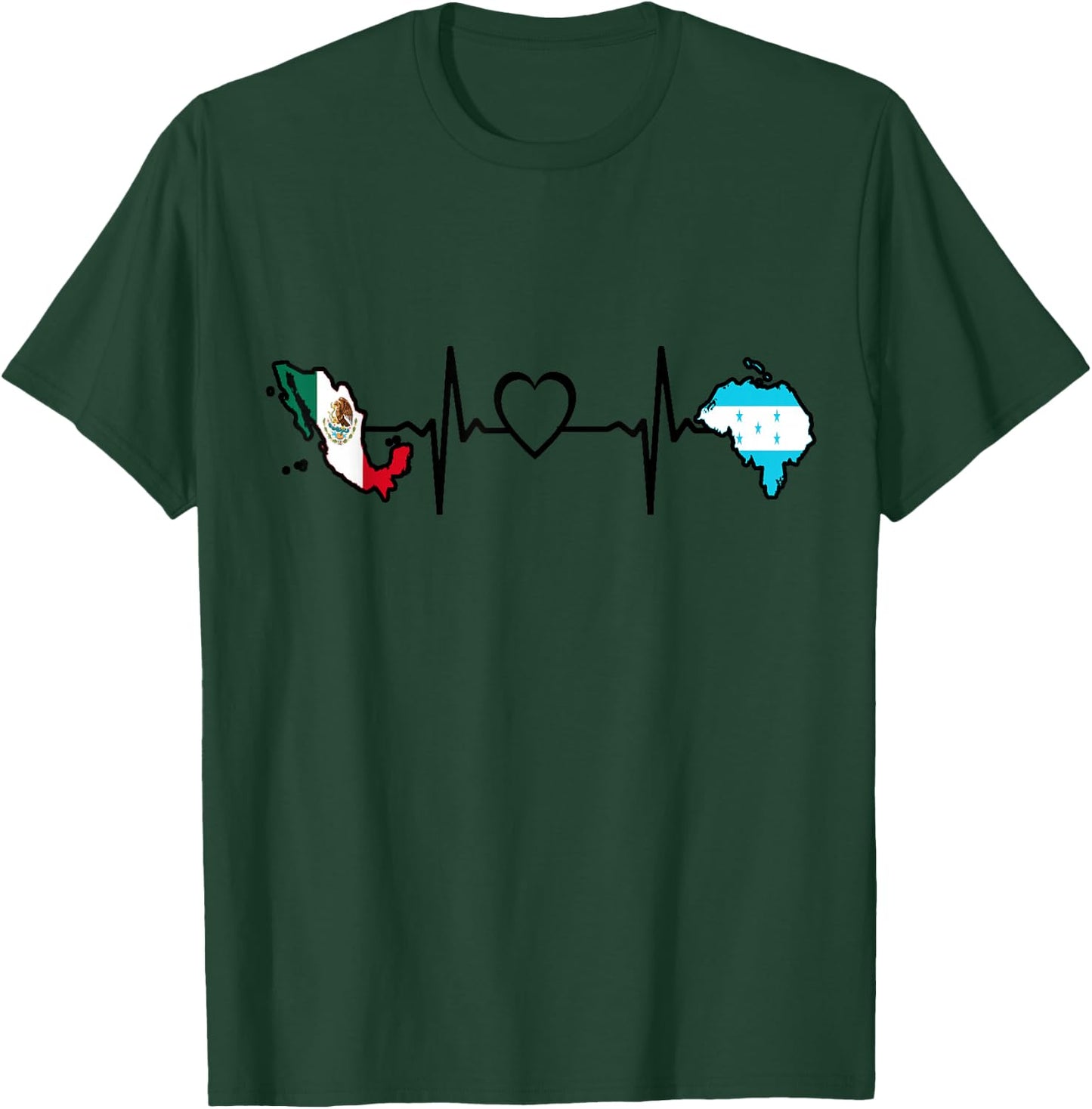 Mexico Honduras Flag - Mexican Honduran Heartbeat T-Shirt - T-Shirt | Forest