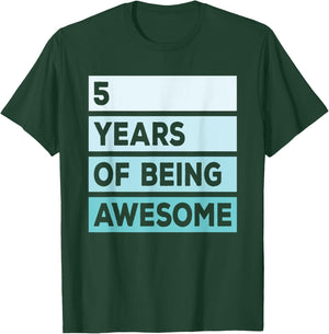 Cute 5 Years Of Being Awesome 5th Birthday Turquoise Stripes T-Shirt - T-Shirt | Forest