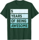 Cute 5 Years Of Being Awesome 5th Birthday Turquoise Stripes T-Shirt - T-Shirt | Forest