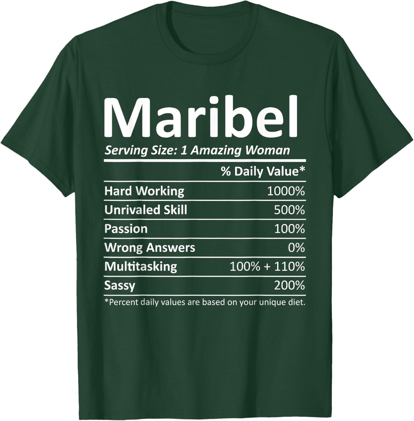 MARIBEL Nutrition Personalized Name Funny Christmas Gift T-Shirt - T-Shirt | Forest