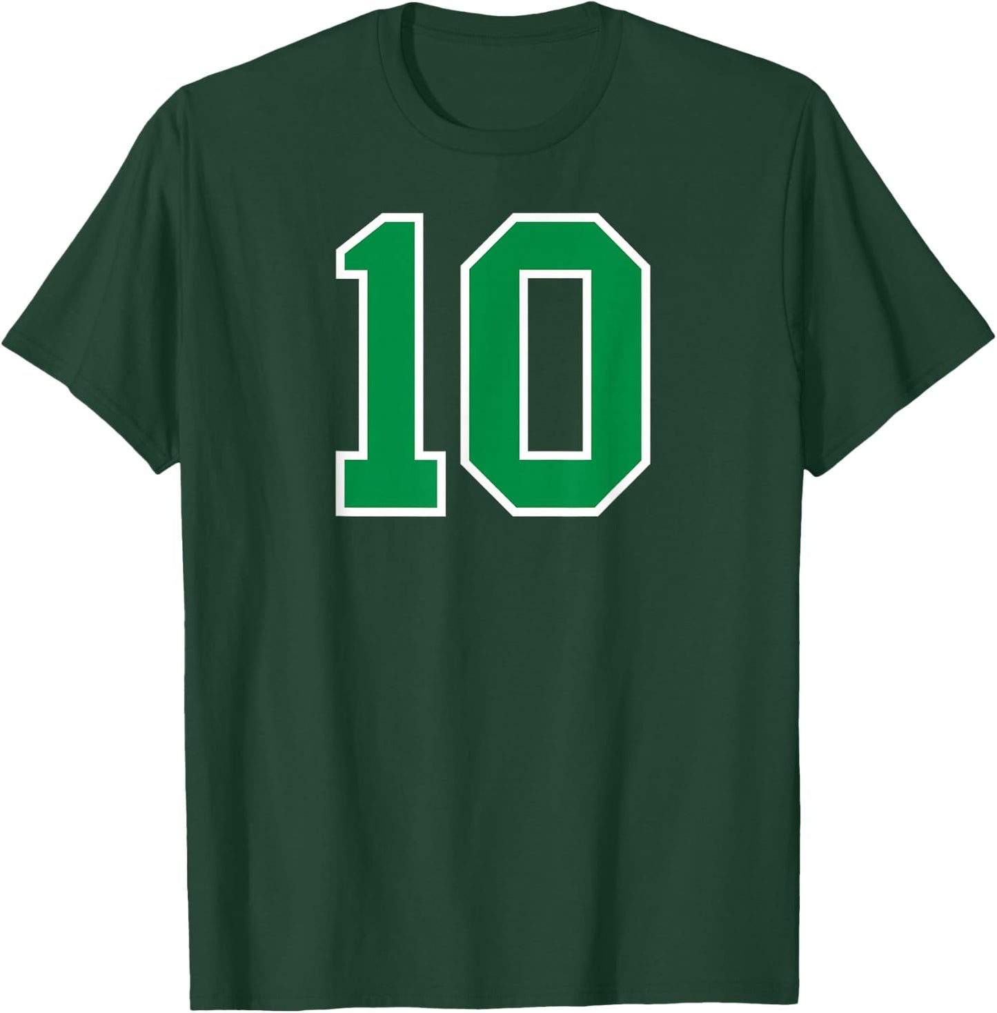 Number #10 Sport White Green Number T-Shirt - T-Shirt | Forest
