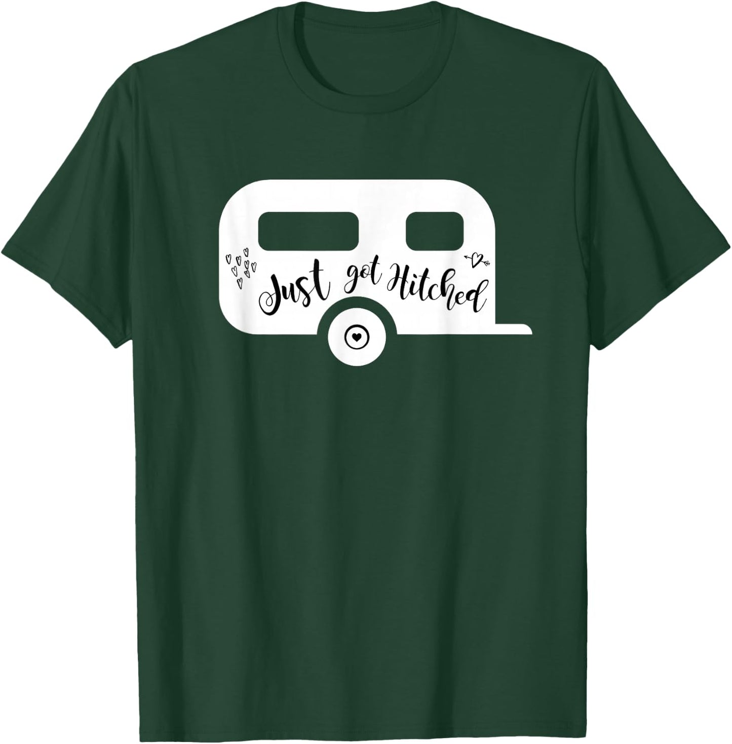 Just Got Hitched Bride Groom Camping Couple Wedding Bridal T-Shirt - T-Shirt | Forest