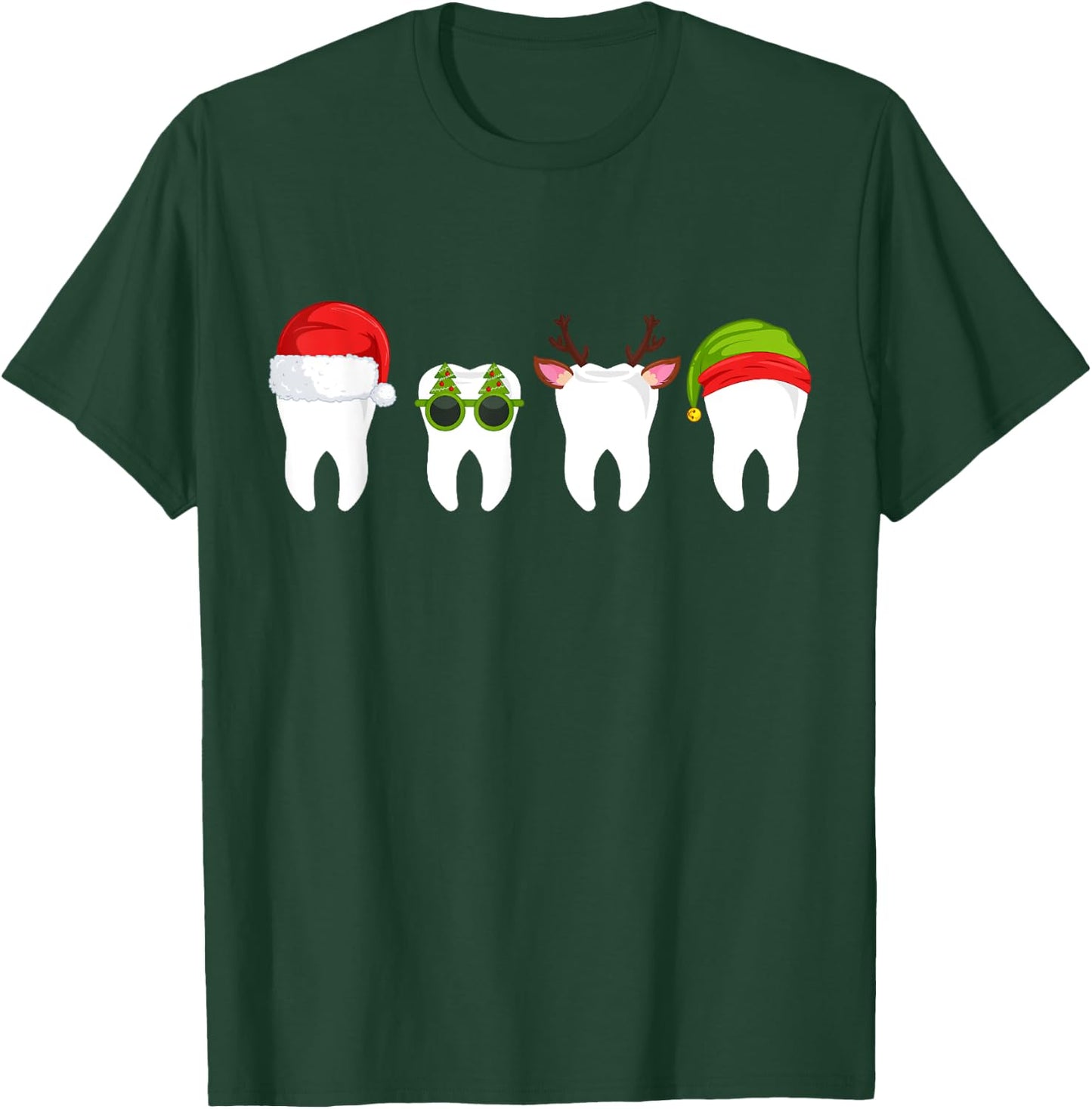 SOMMAS DENTIST Funny Dentist Christmas Tooth Dental Teeth with Xmas Hats Adult T-Shirt - T-Shirt | Forest