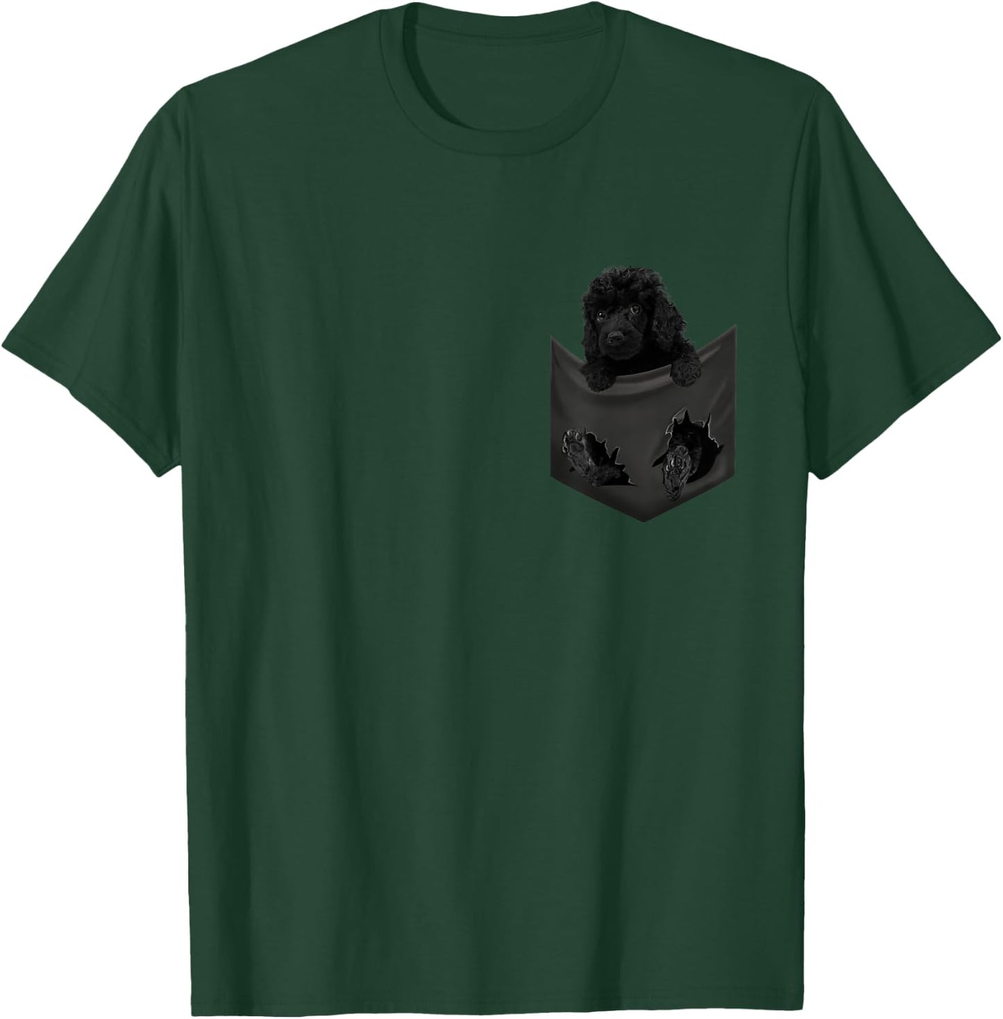 Black Poodle Dog In Pocket Men Women Girls Kids T-Shirt - T-Shirt | Forest