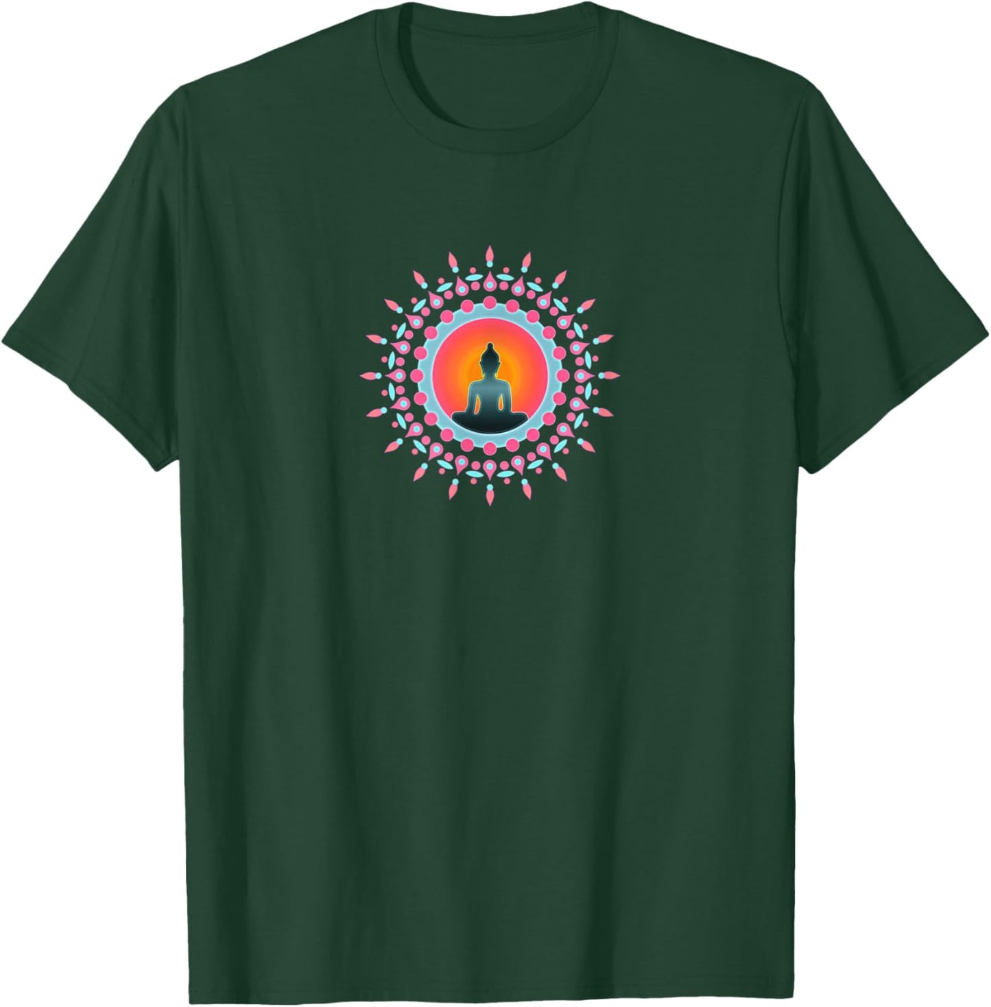 Buddha Meditation Sun Flower Mandala Buddhism Yoga Symbol T-Shirt - T-Shirt | Forest