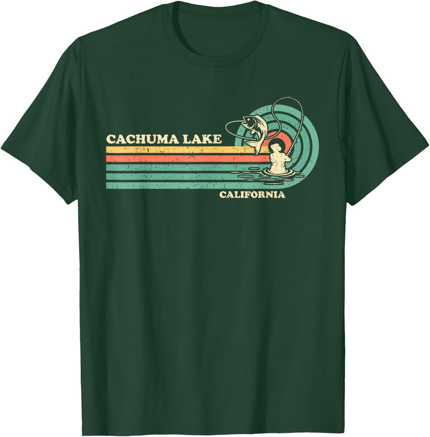Vintage Retro Summer Fishing California Cachuma Lake T-Shirt - T-Shirt | Forest