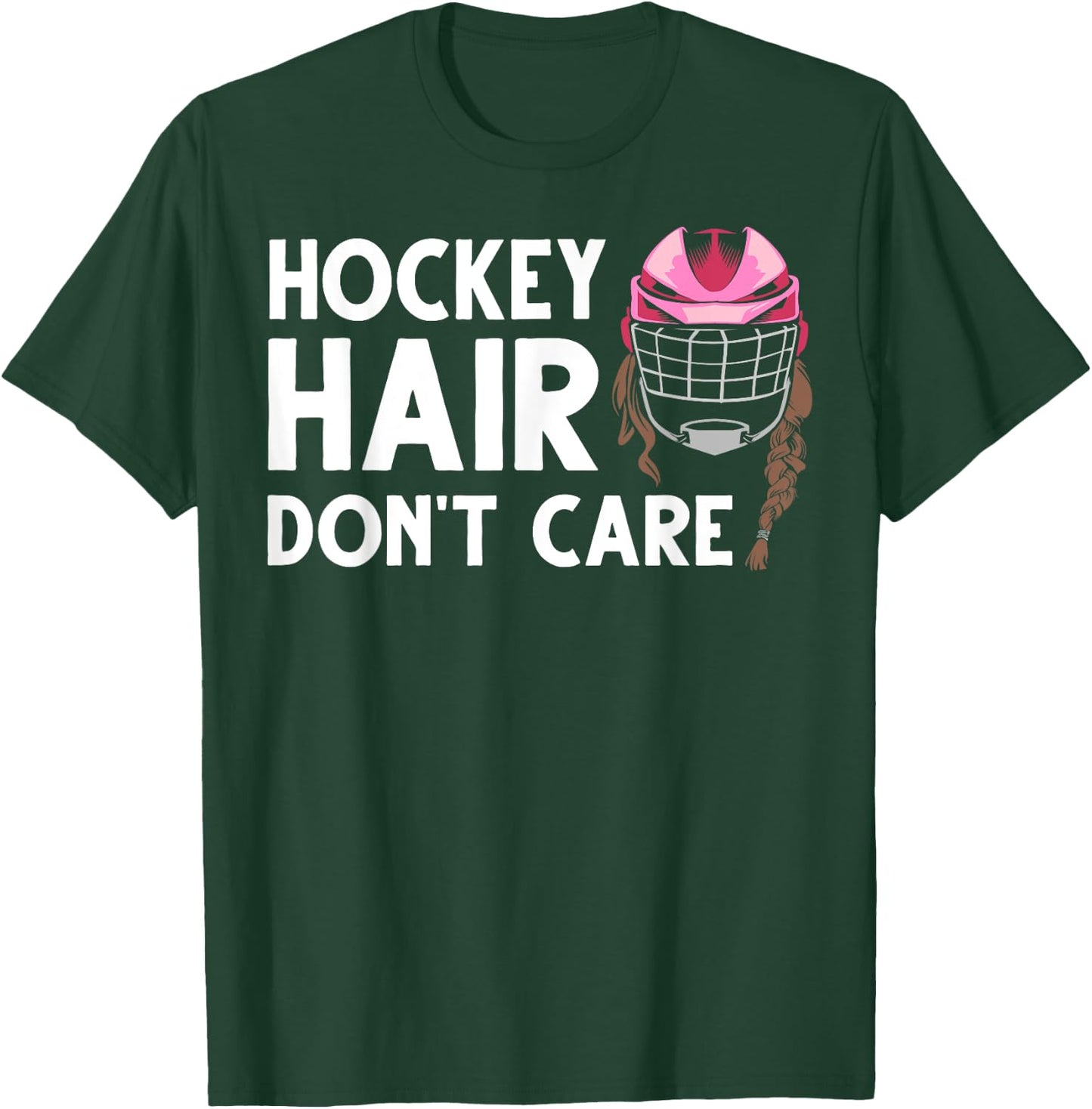 Funny Ice Hockey Girls Field Hockey Helmet Hair T-Shirt - T-Shirt | Forest