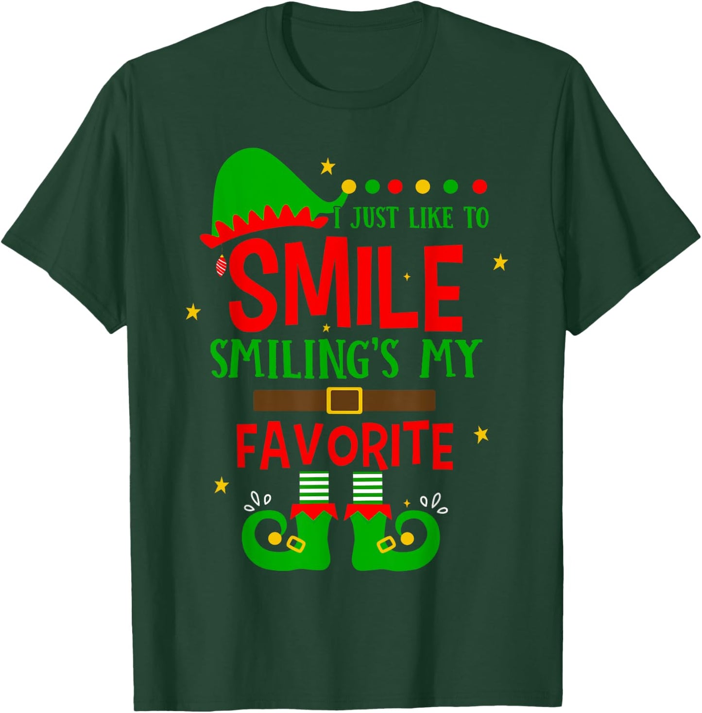 Smiling Is My Favorite Cute Christmas Elf Matching Family T-Shirt - T-Shirt | Forest