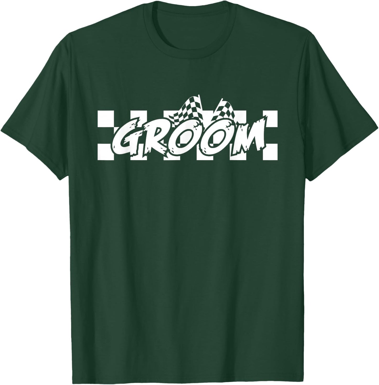Groom Racing Checkered Flag Wedding Party T-Shirt - T-Shirt | Forest