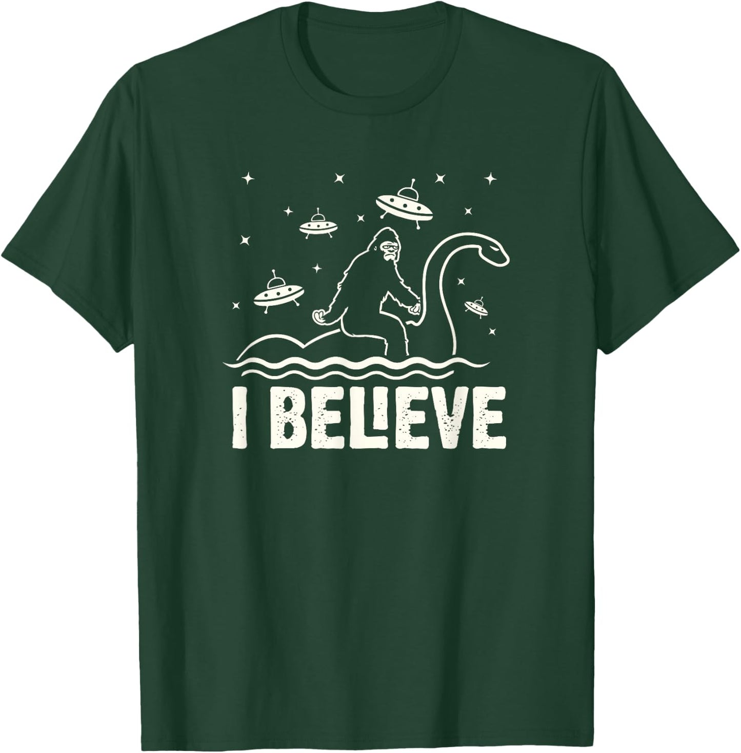 Funny Bigfoot riding Nessie I believe T-Shirt - T-Shirt | Forest