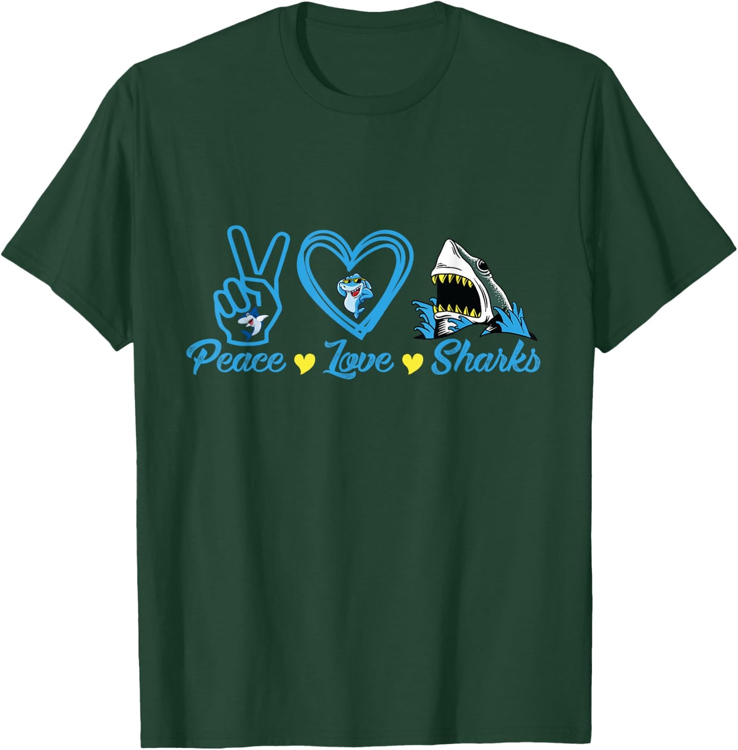 Peace Love Sharks - Shark Lover Gift T-Shirt - T-Shirt | Forest