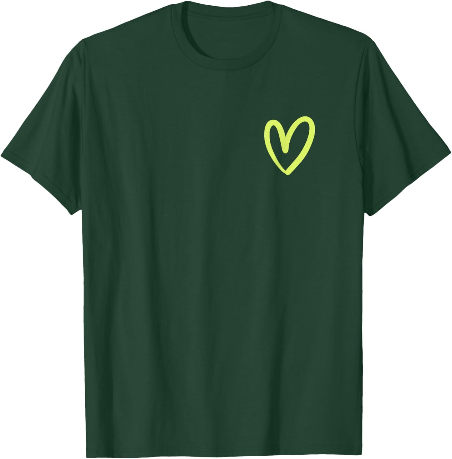 Vintage Cute Hand Drawn Lime-Green Minimalist Heart on Black T-Shirt - T-Shirt | Forest