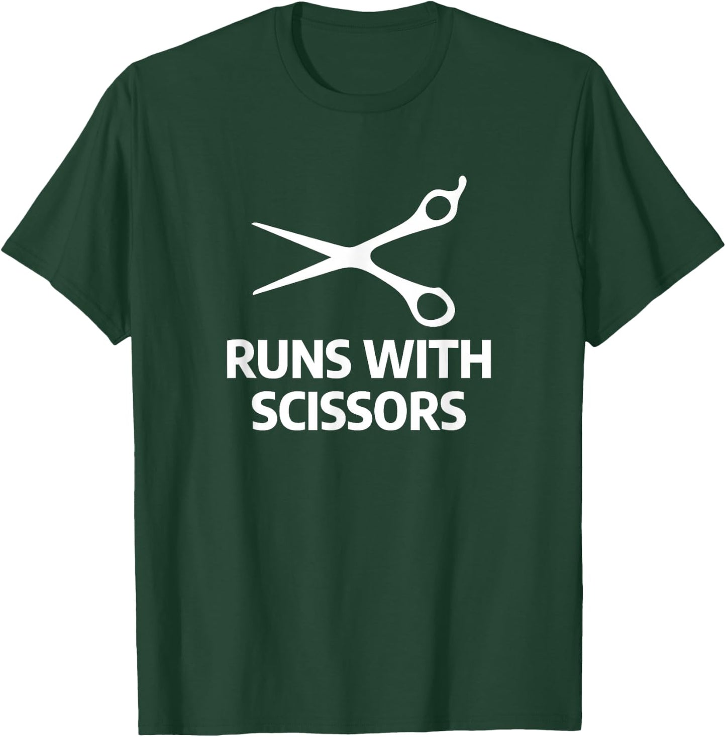 Runs With Scissors Funny Barber Trimmer Hairstylist Humor T-Shirt - T-Shirt | Forest